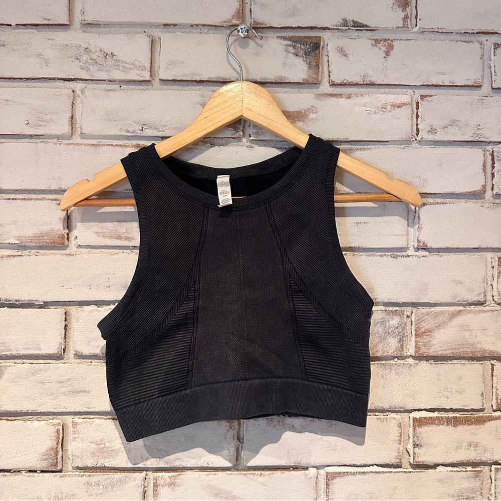 Aerie Offline Black Ribbed Crop Tank Top